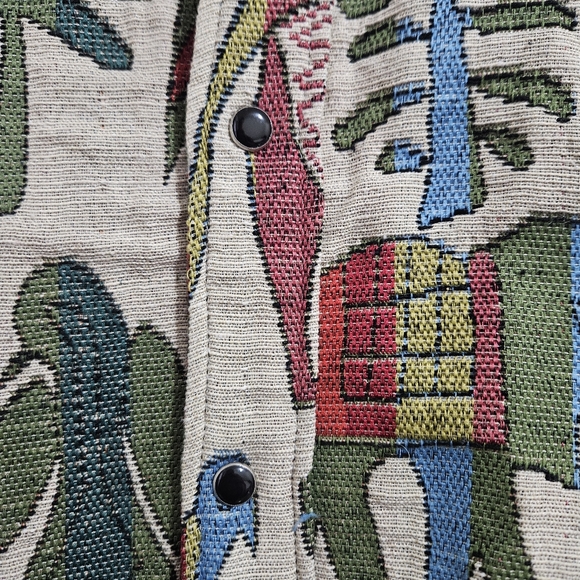 Aelfric Eden Tapestry Elephant & Camel Jacquard Button Down Shirt Small - Picture 8 of 15